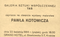 Paweł Kotowicz - wernisaż i wystawa malarstwa - Grand Hotel, Kraków - 22.04.1994